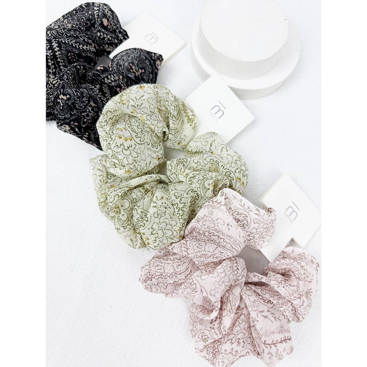 Elegant Paisley Soft Tone Chiffon Scrunchies