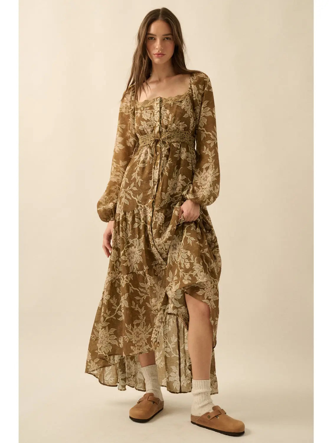 Floral Button-Front Maxi Dress
