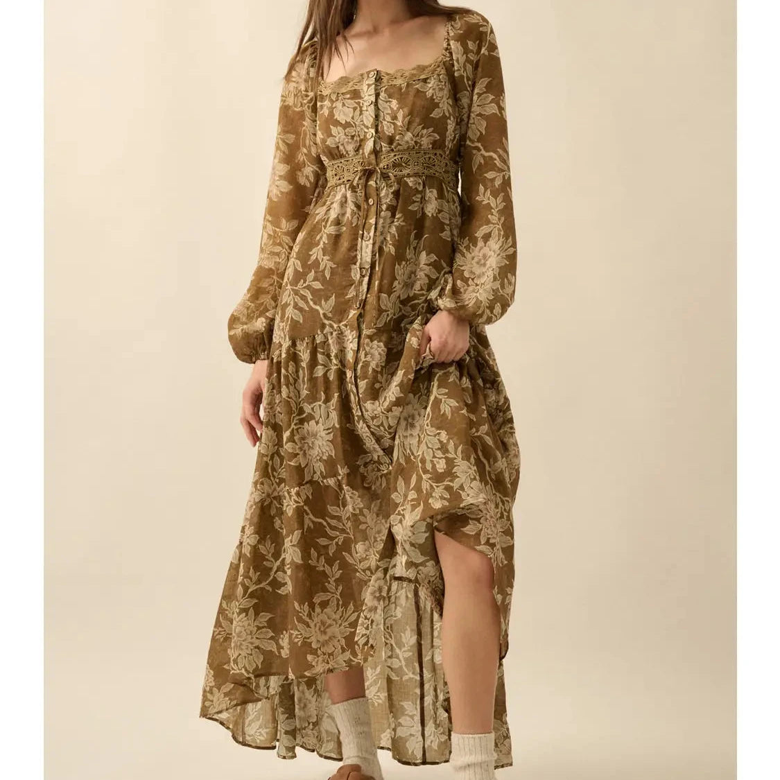 Floral Button-Front Maxi Dress