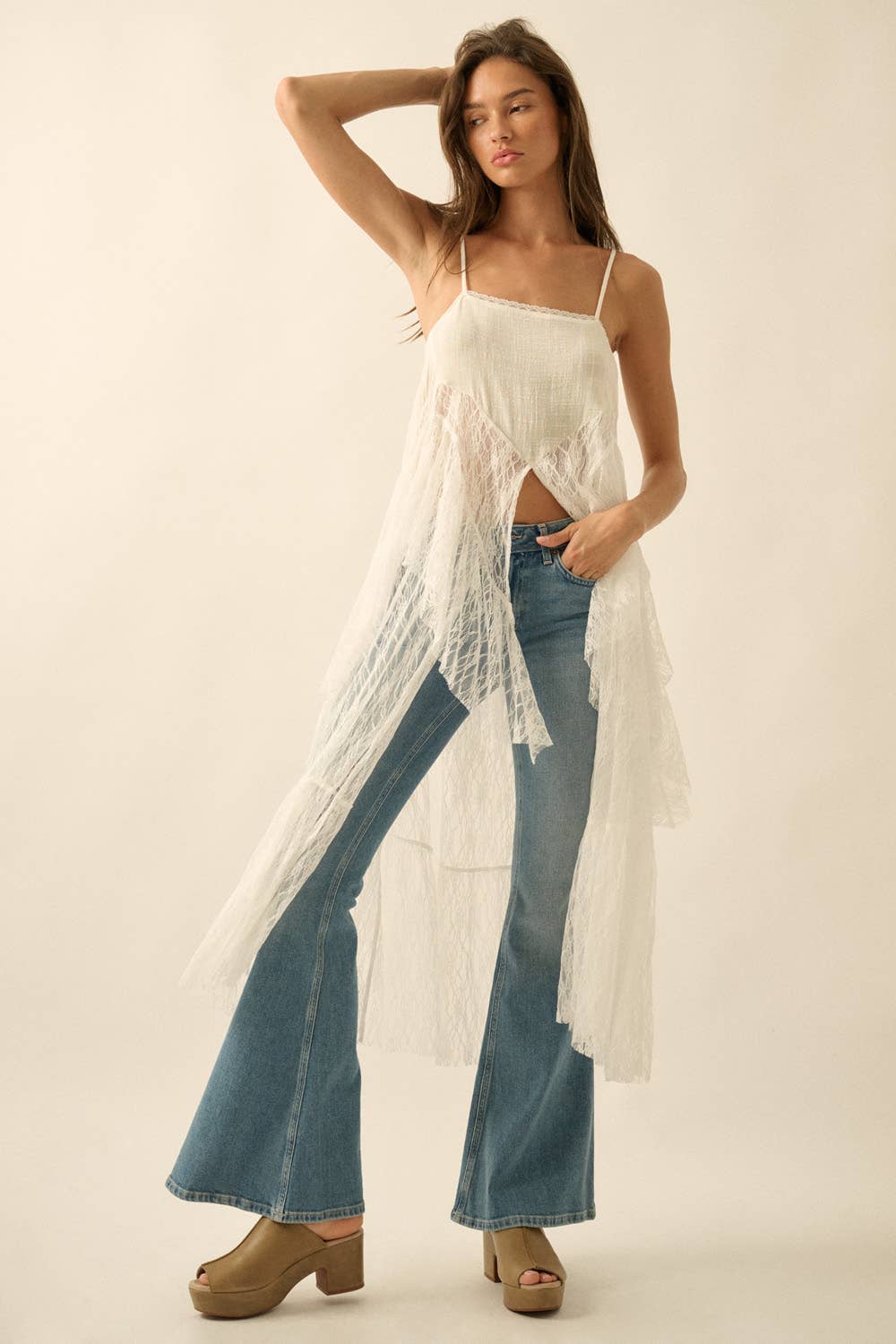 Sheer Lace Flyaway Maxi Cami Top