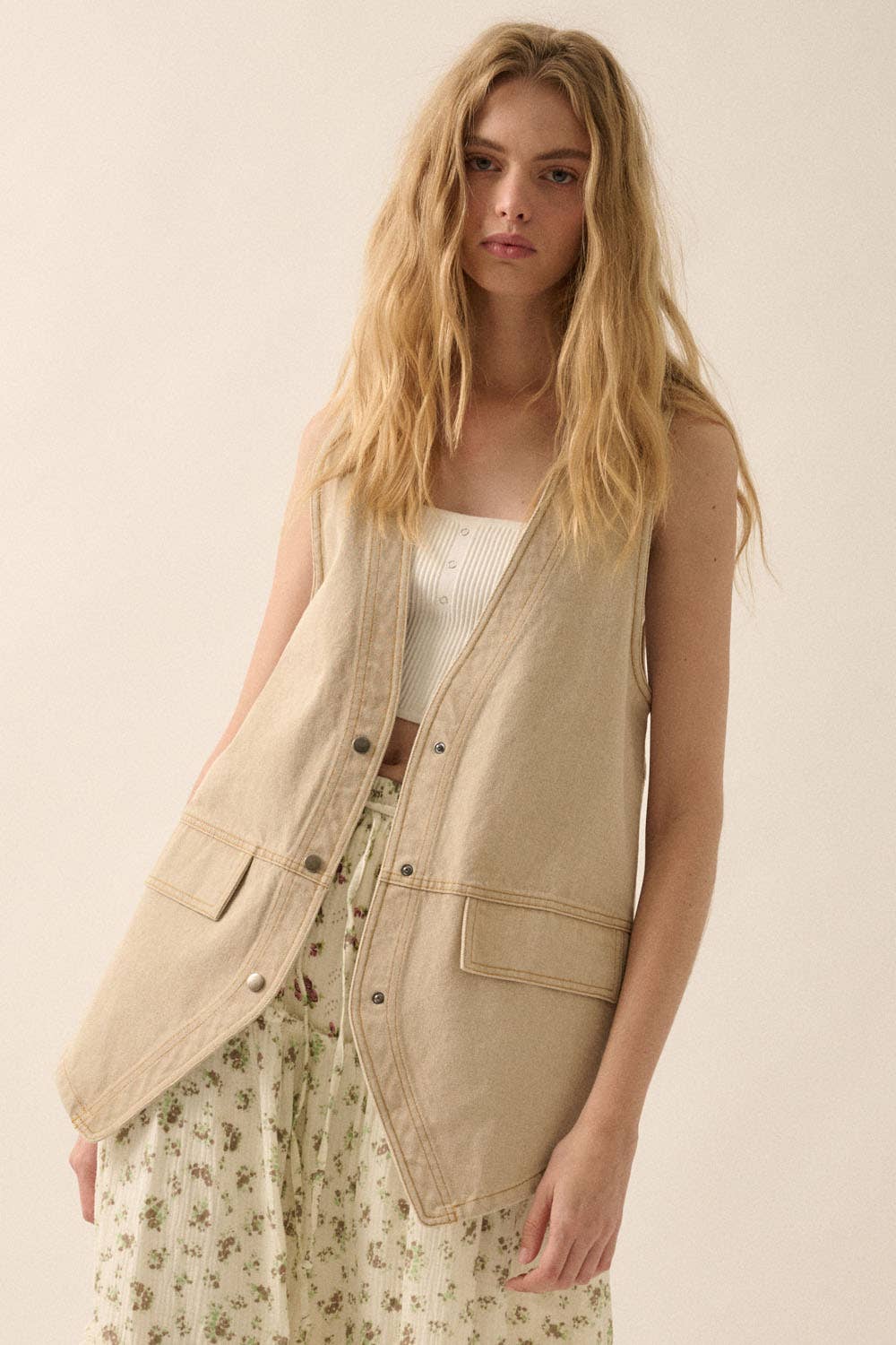 Denim Snap-Front Vest
