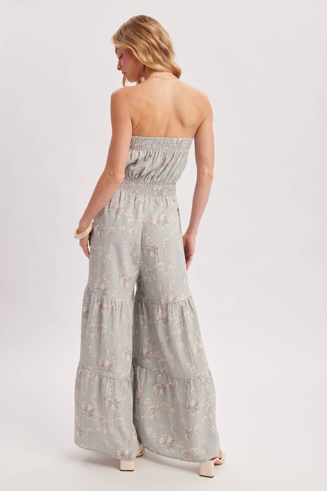 FLORAL PRINT SMOCKED TUBE TOP JUMPSUIT