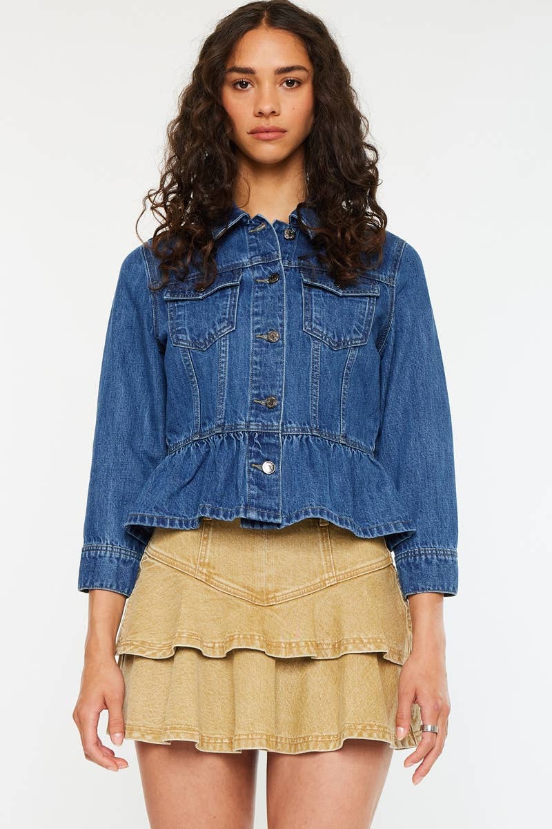 BACK ORDER CLASSIC FIT PEPLUM DENIM JACKET