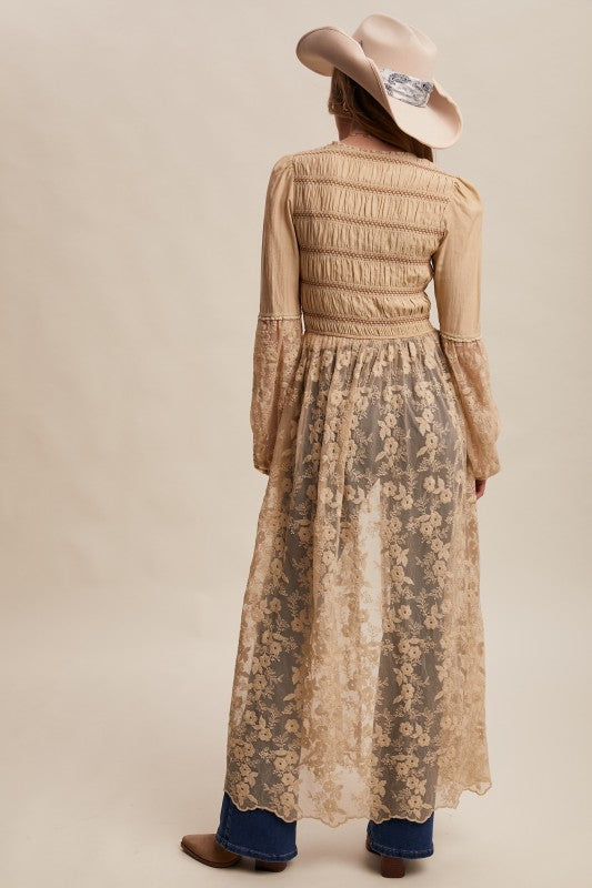 Embroidered Lace Maxi Kimono - Boho Chic Western Style