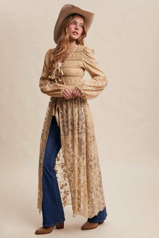 Embroidered Lace Maxi Kimono - Boho Chic Western Style