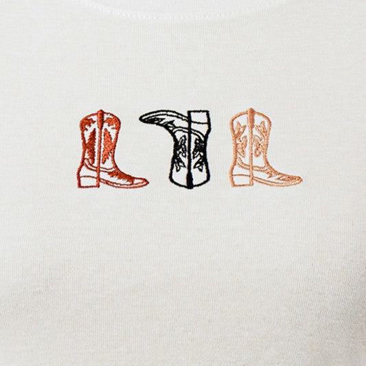 Cowboy Boots Embroidery Baby Tee