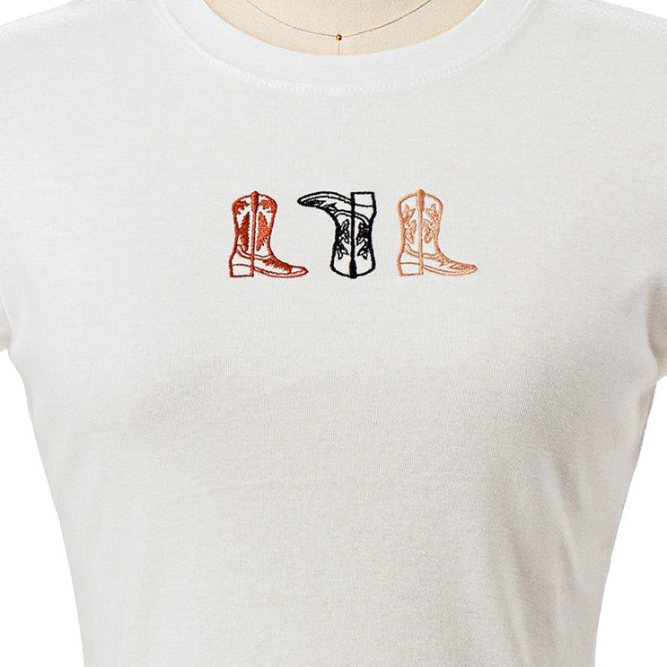 Cowboy Boots Embroidery Baby Tee