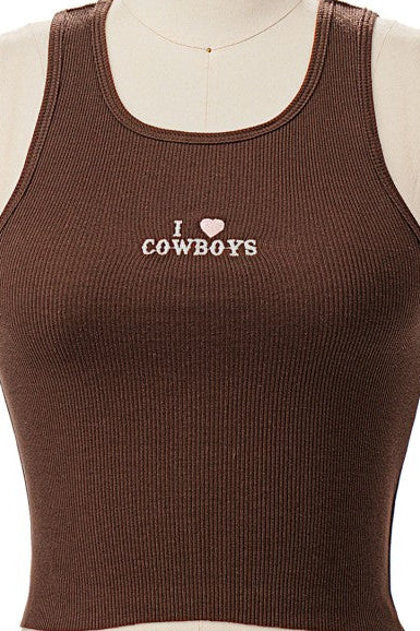 I love Cowboys Embroidery Tank