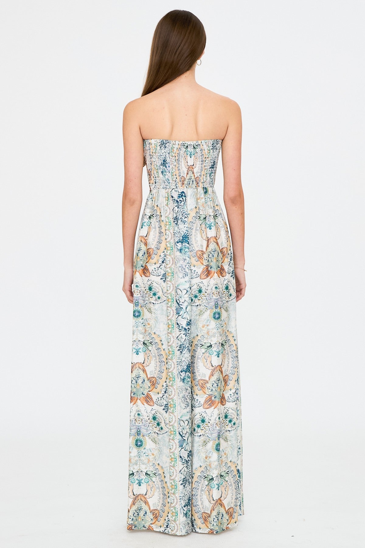Strapless Smocked Printed Jumpsuit