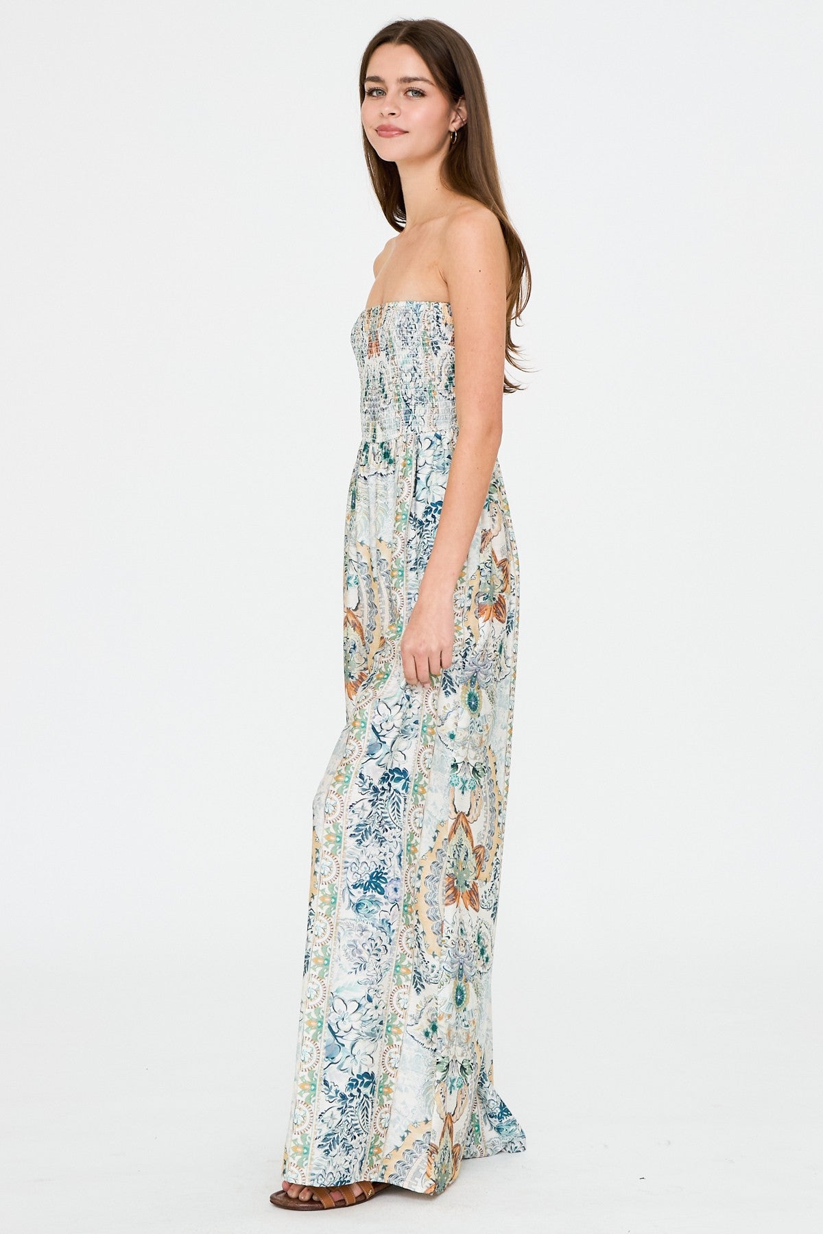 Strapless Smocked Printed Jumpsuit