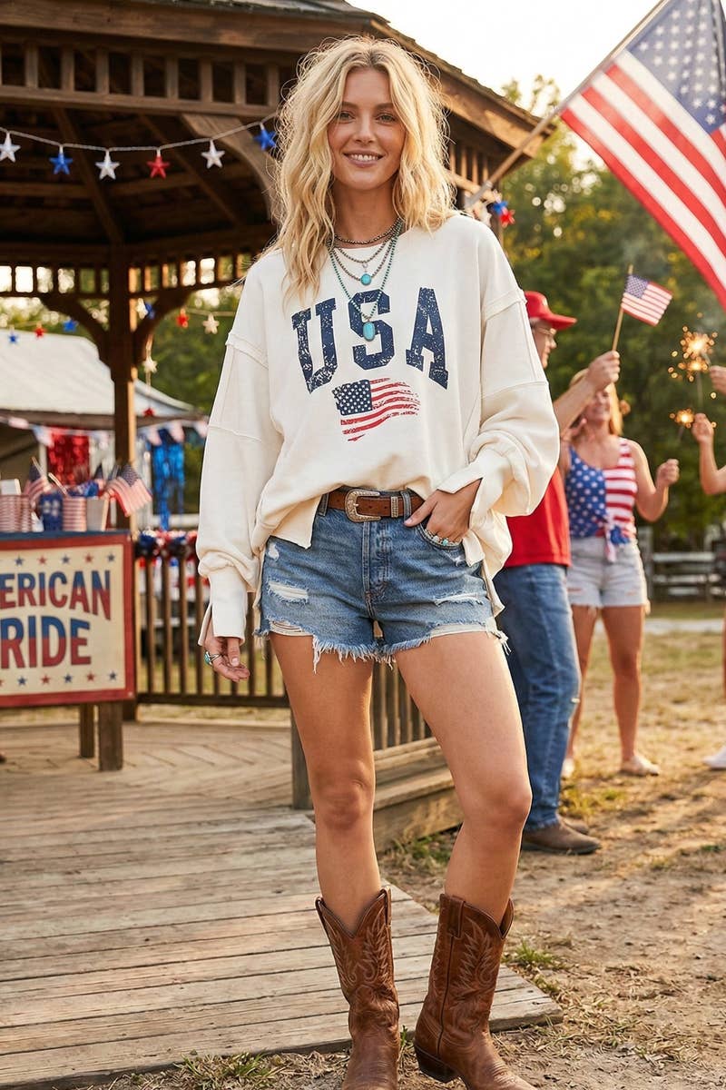 Americana Washed Terry Side Slit Sweatshirt