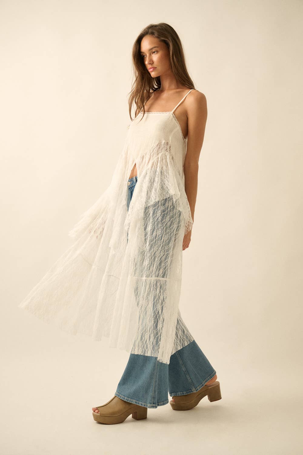 Sheer Lace Flyaway Maxi Cami Top
