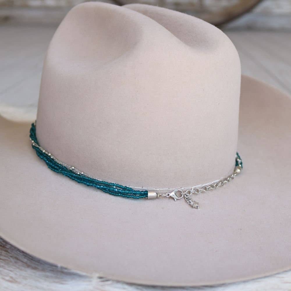 Teal Multi-Strand Beaded Hat Band