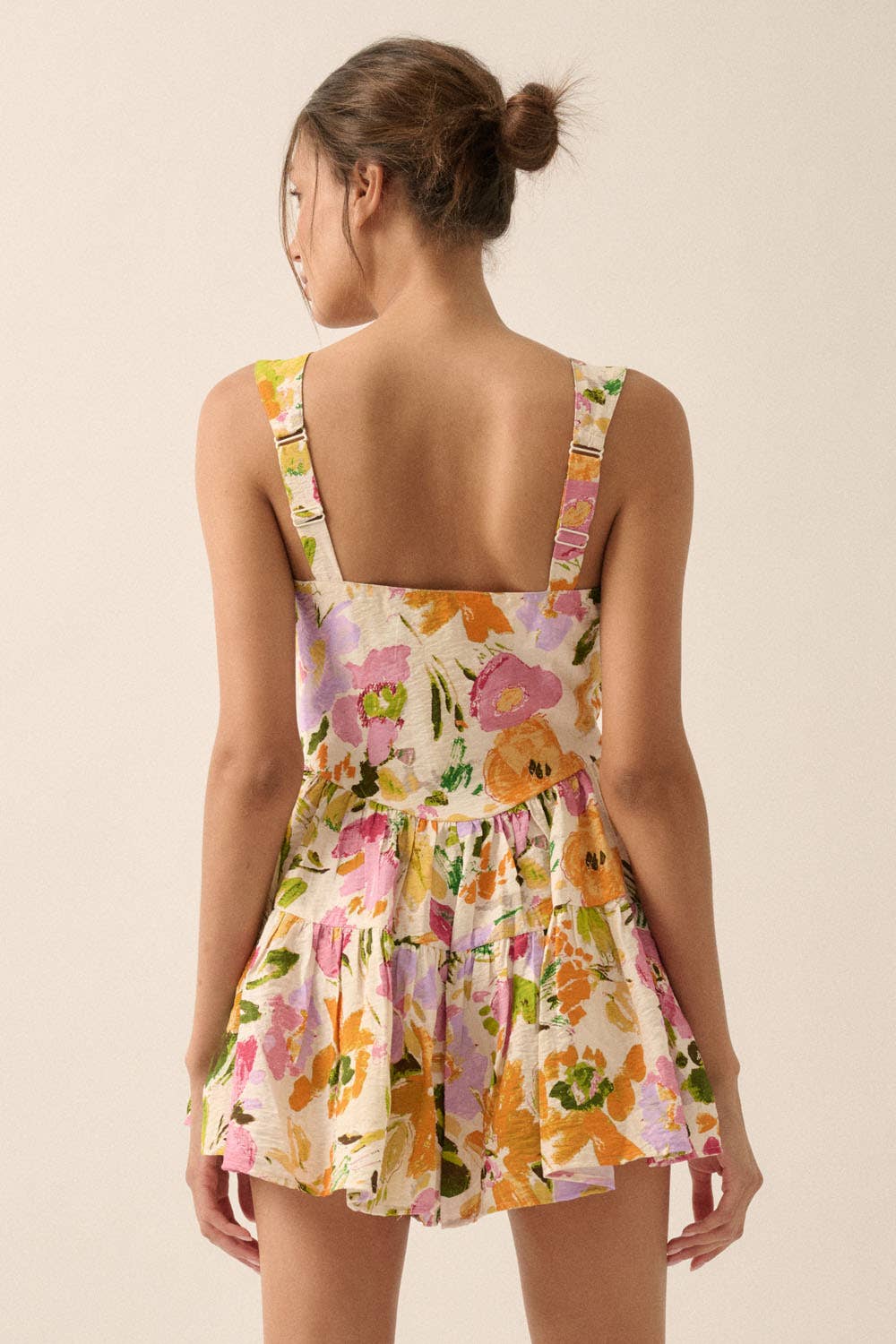 Textured Floral Fit-and-Flare Mini Romper Dress
