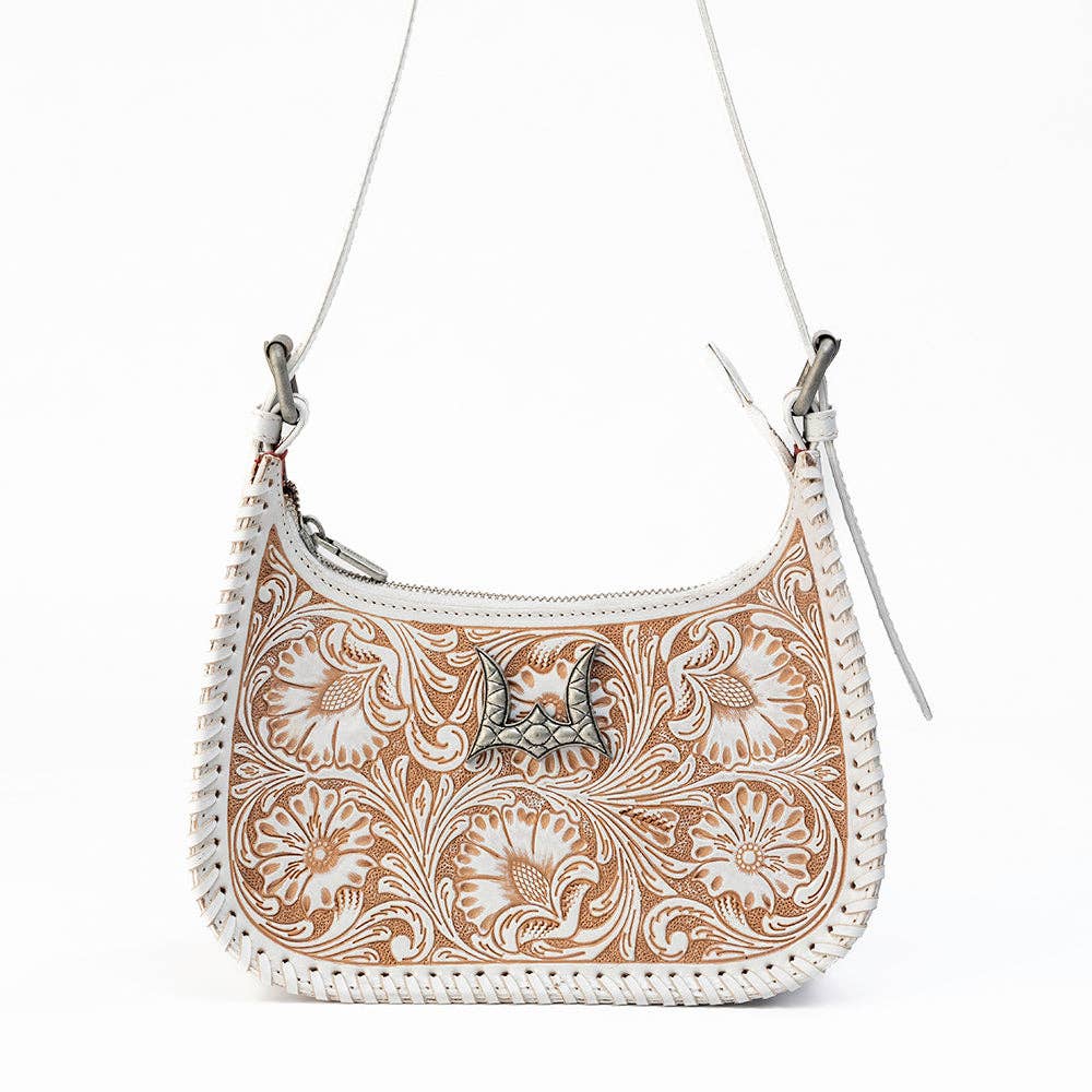 Loyal West Dannia Medium Purse - Ivory Dust Handtooled Leather And Calfskin