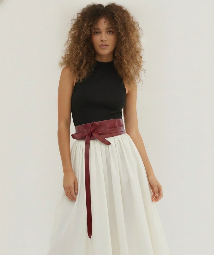 Obi Wrap Genuine Leather Belt|Wide Tie-On Waist Cincher