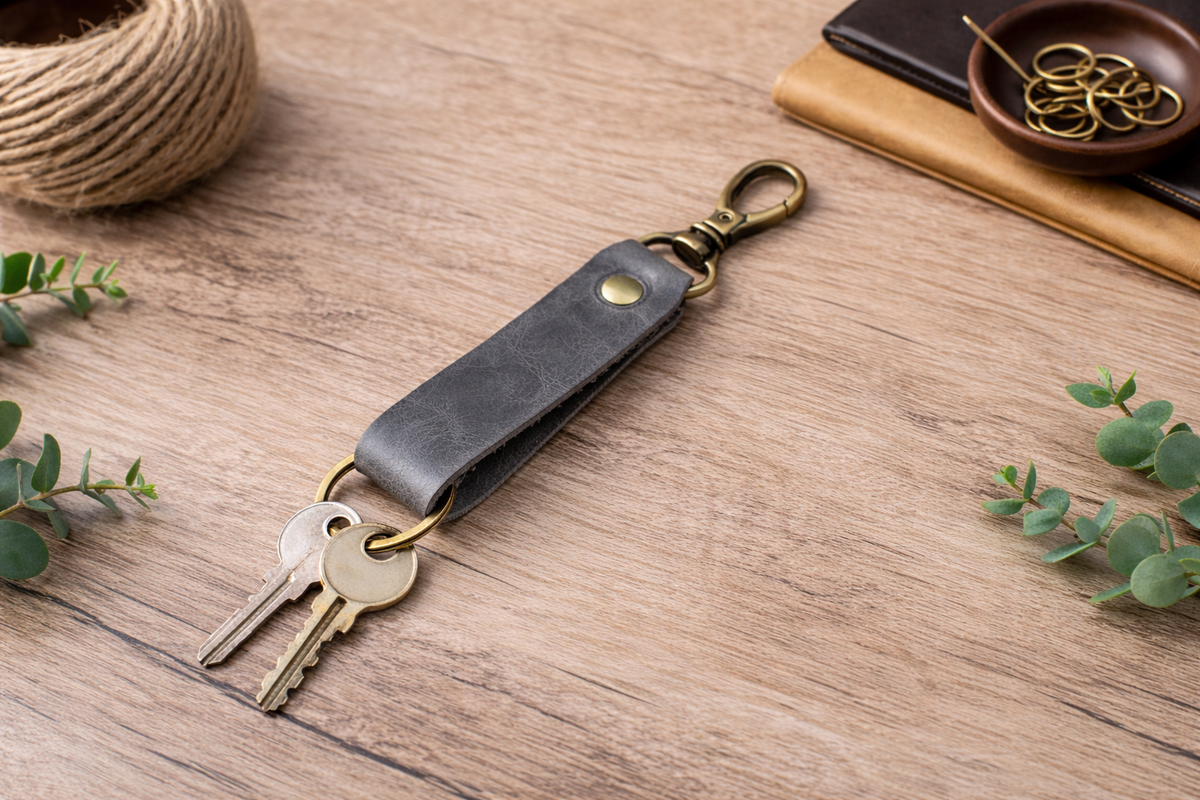 Genuine Leather Keychain, Keychain RIng, Handmade Key Tag