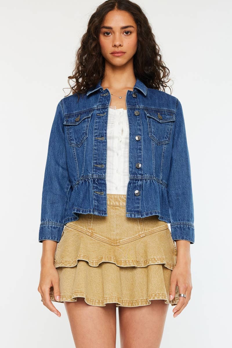 BACK ORDER CLASSIC FIT PEPLUM DENIM JACKET