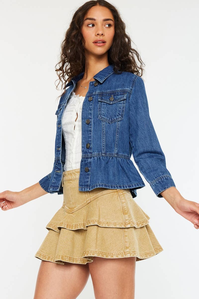 BACK ORDER CLASSIC FIT PEPLUM DENIM JACKET