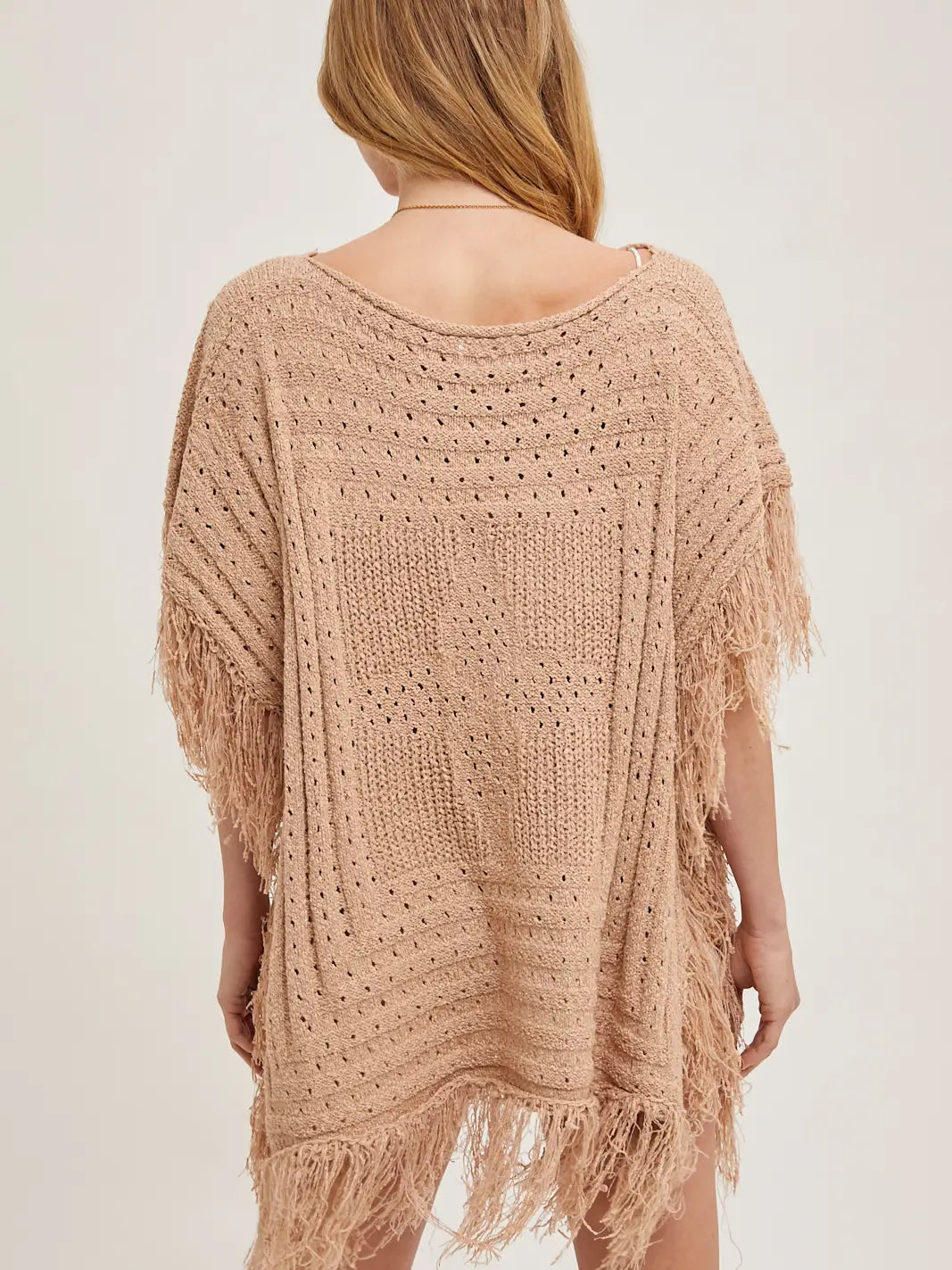 Western Fringed Knit Sweater Poncho