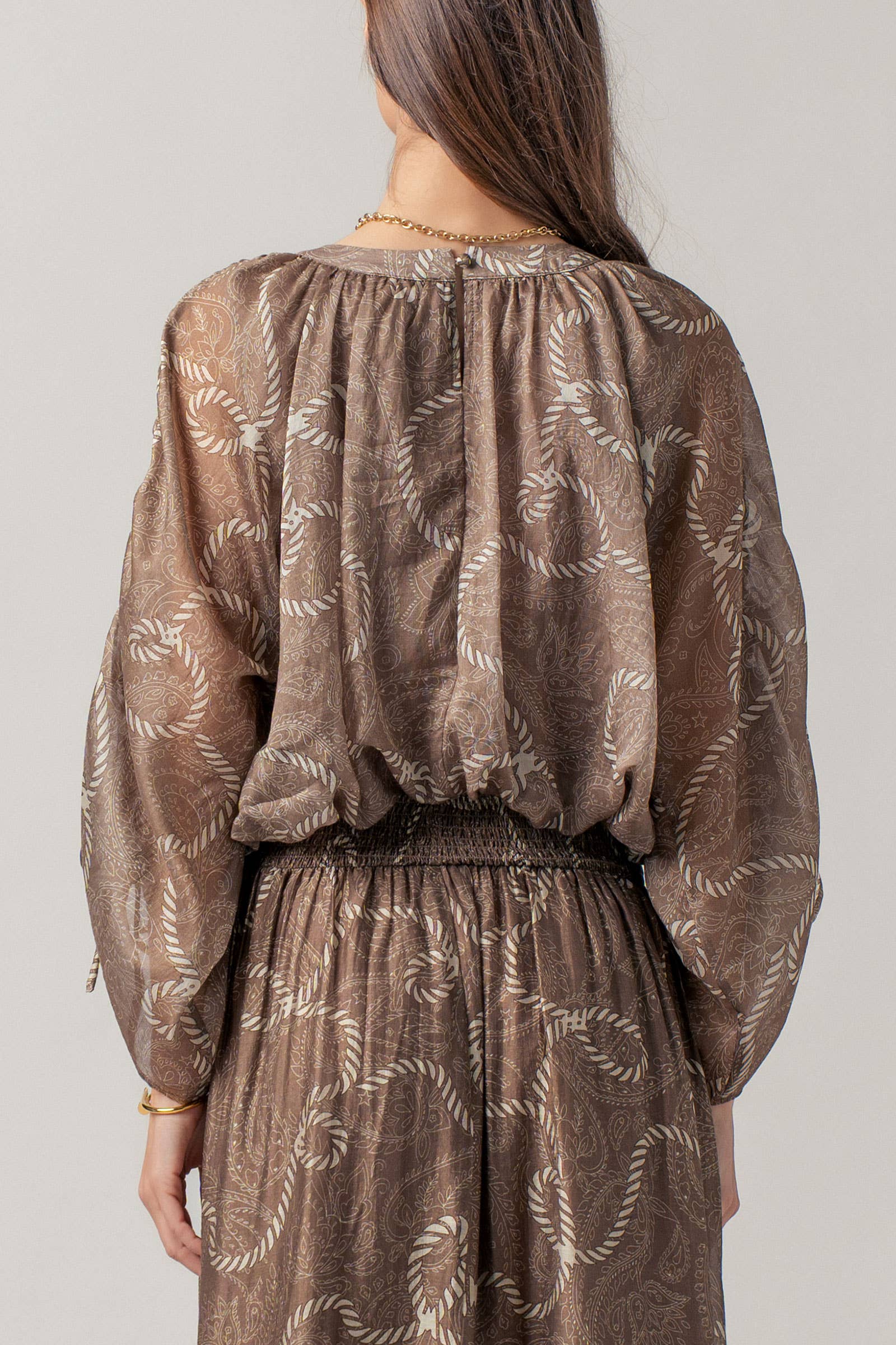 Rope Print Ruched Sleeve Blouse