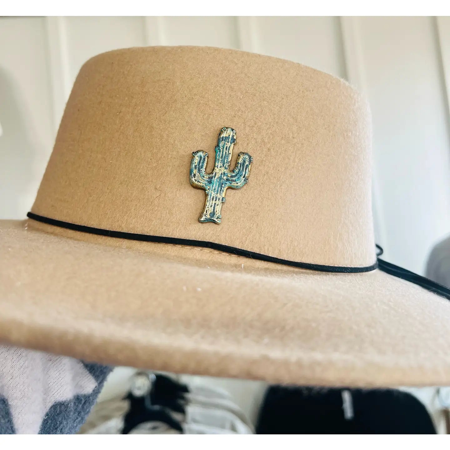 Western Turquoise Patina Aged Brass Cactus Hat Pin