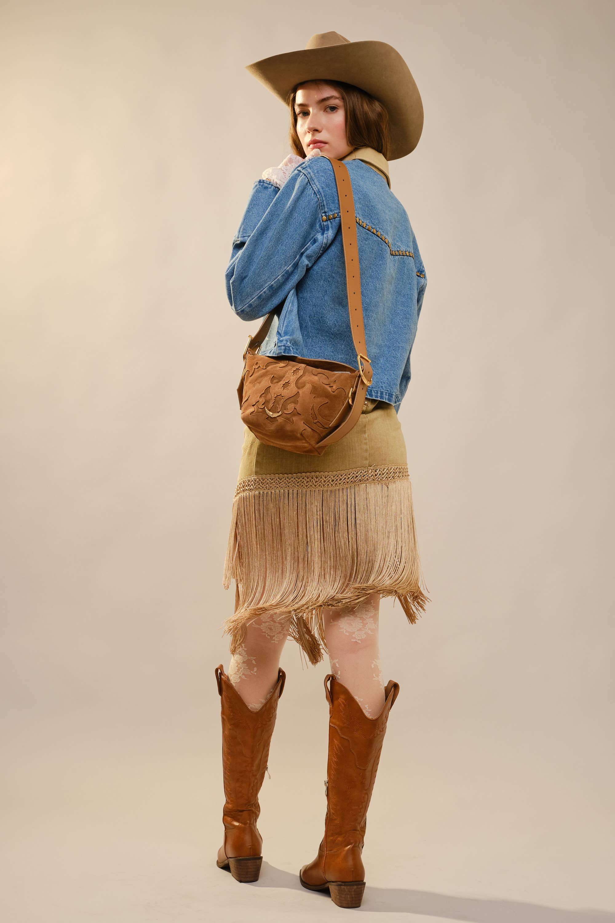 Stud Trimmed Cropped Denim Jacket