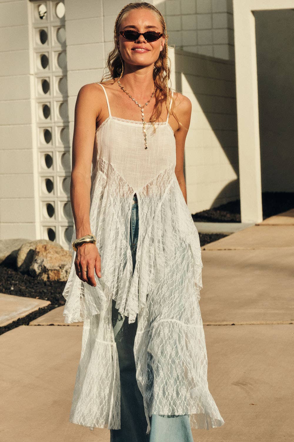 Sheer Lace Flyaway Maxi Cami Top