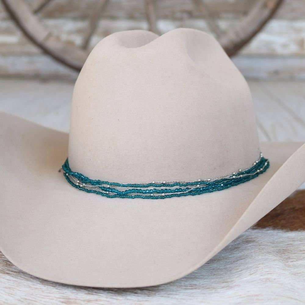 Teal Multi-Strand Beaded Hat Band