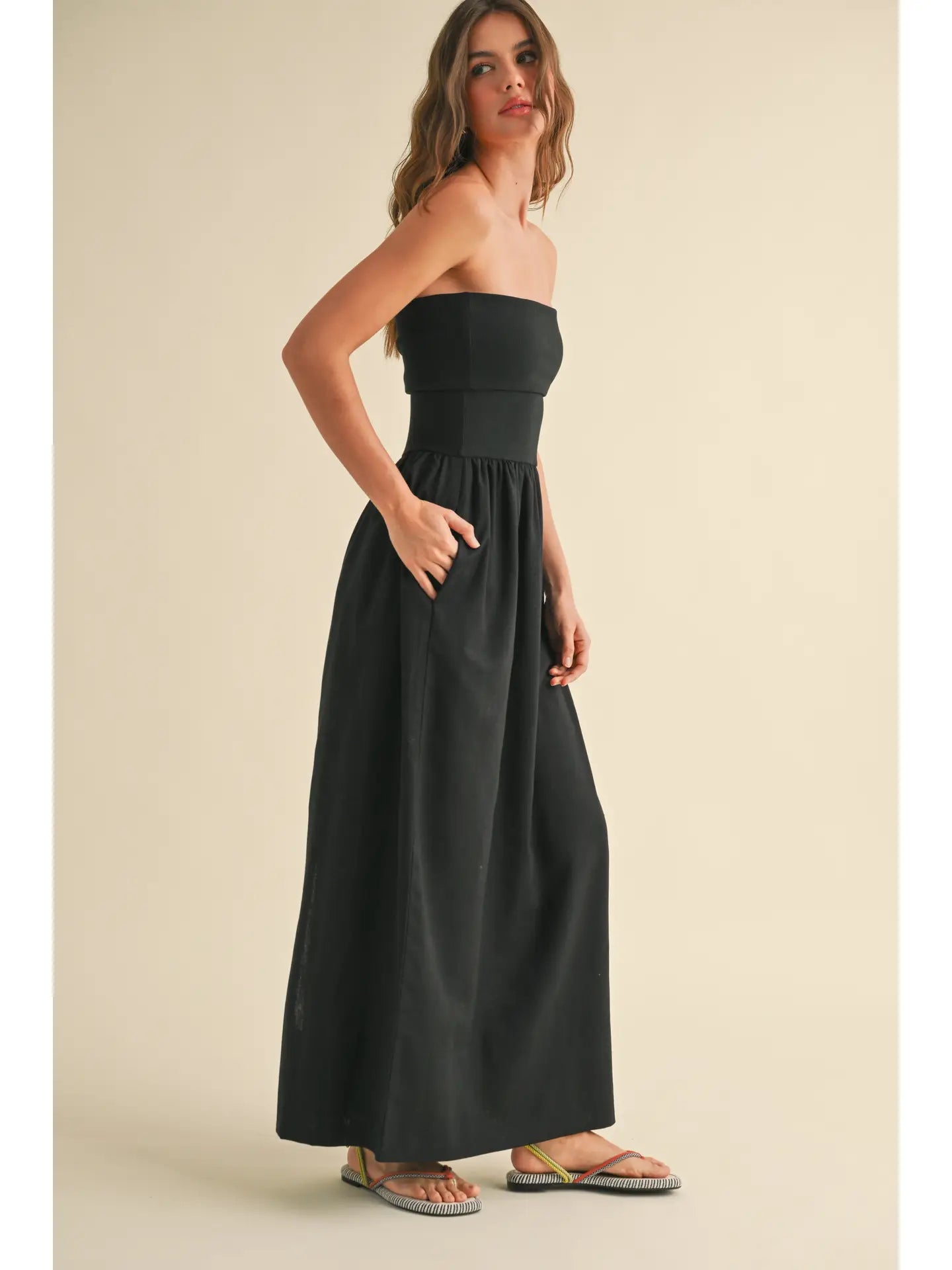 Linen with Ribbed Knitted Top Combo Dress