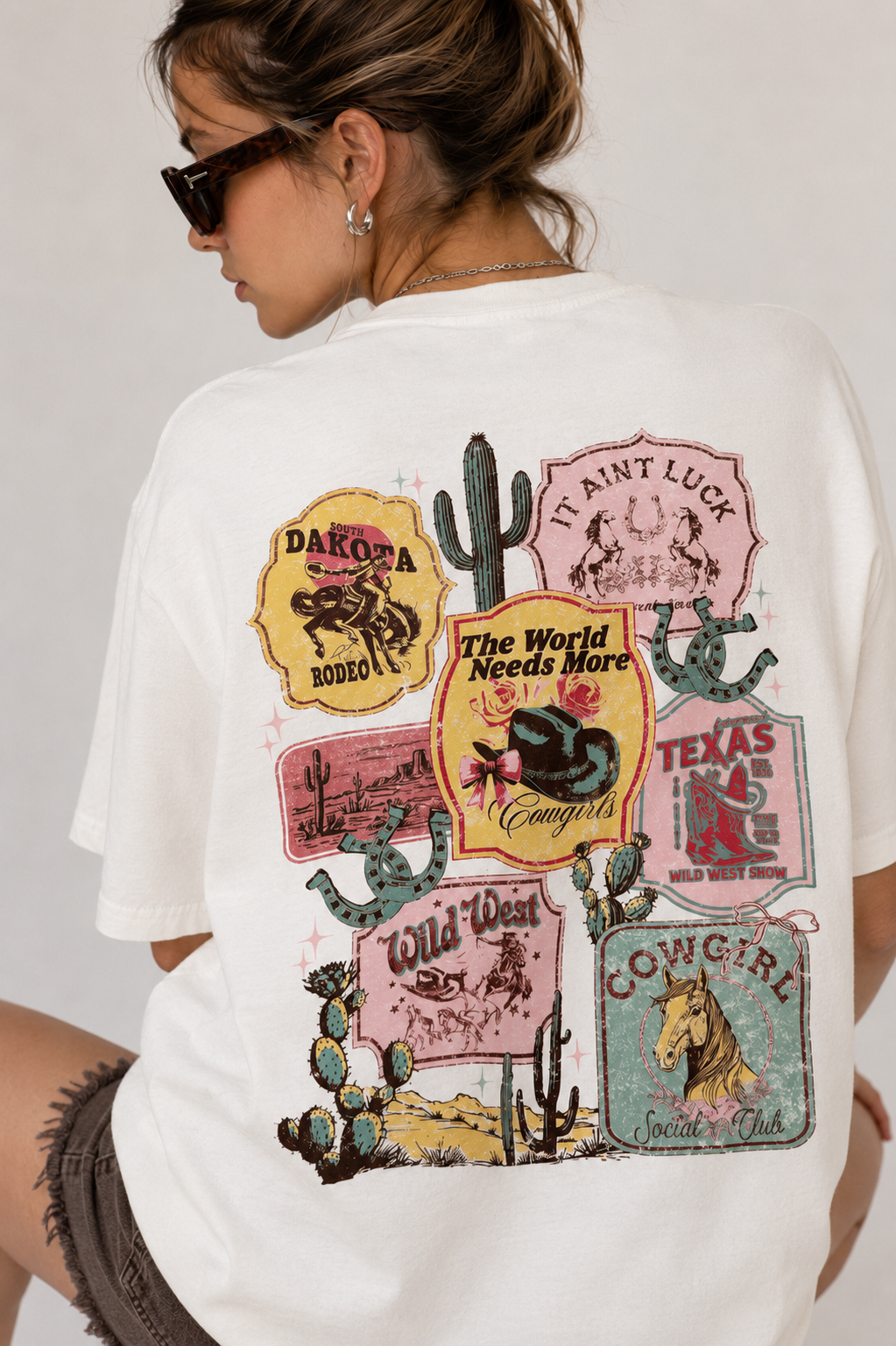 More Cowgirls Front + Back Printed Cream Western T-Shirt