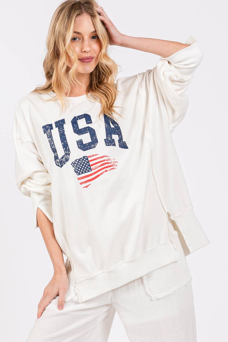 Americana Washed Terry Side Slit Sweatshirt