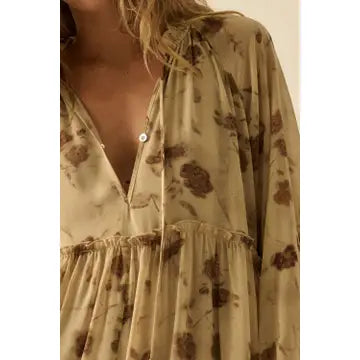 Floral Tiered Ruffle Midi Prairie Dress