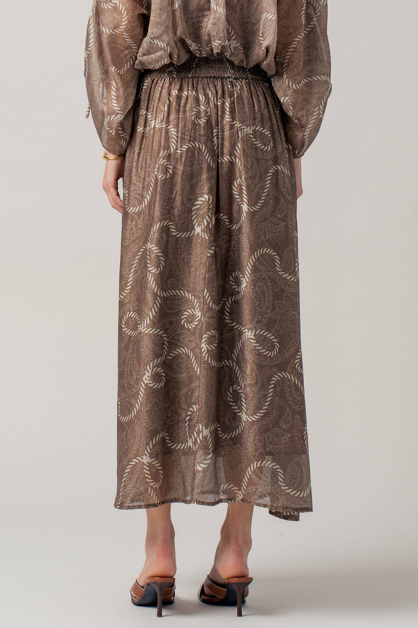 Rope Print Smocked Waist Maxi Skirt