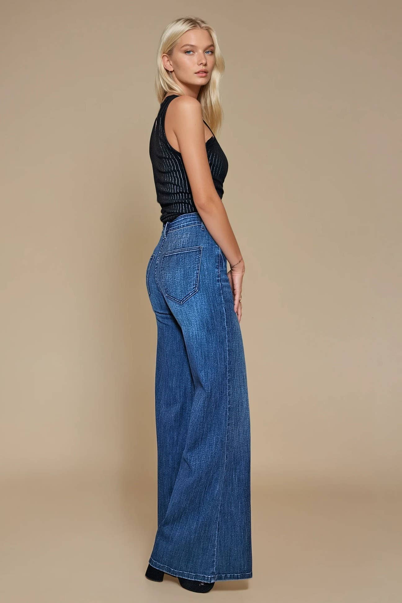 Wide Leg Two Tone Washed Jeans