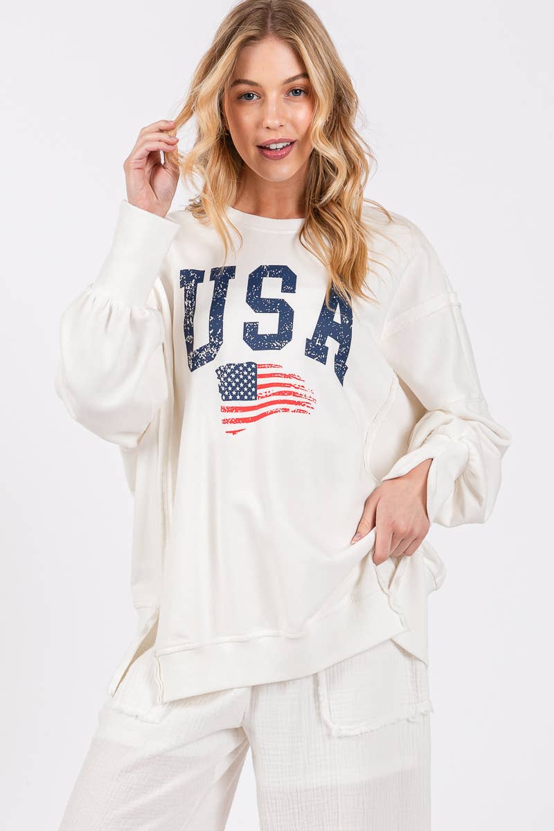 Americana Washed Terry Side Slit Sweatshirt