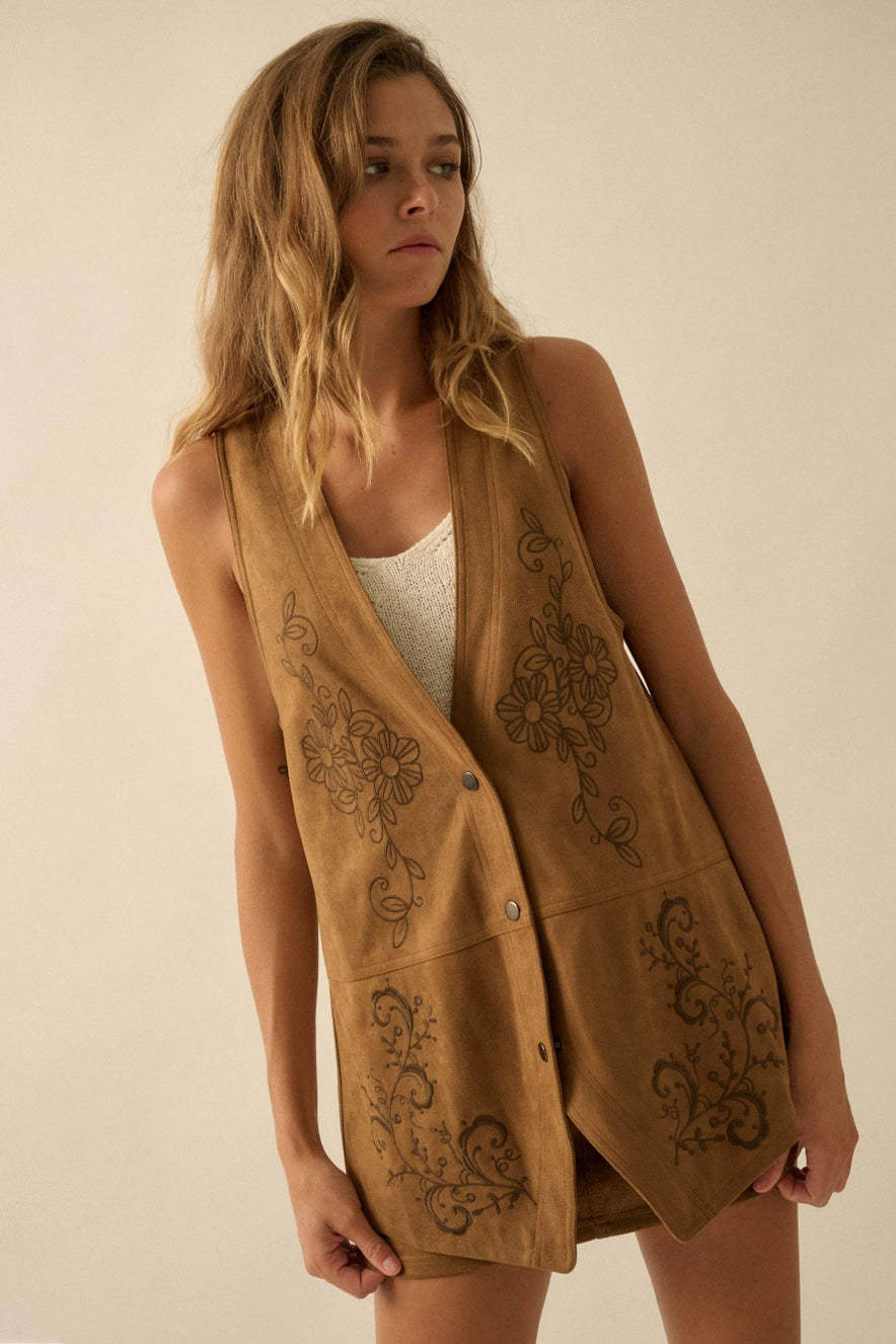 Floral Faux Suede Vest
