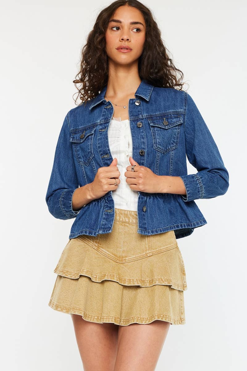 BACK ORDER CLASSIC FIT PEPLUM DENIM JACKET