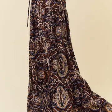 Paisley Print Tiered Maxi Skirt