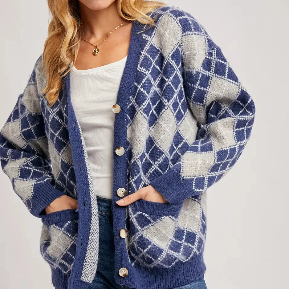Argyle Button Down Cardigan