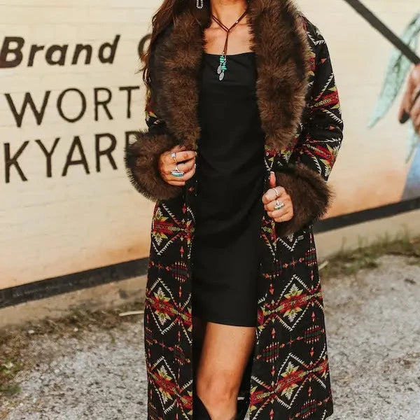 Aztec Fur Collar Coat