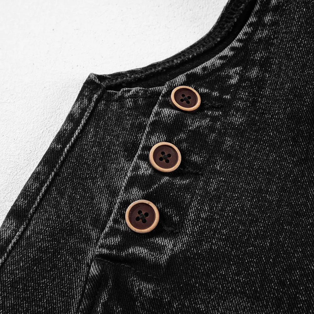 Black Distressed Bib Pocket Wide Leg Denim Overall