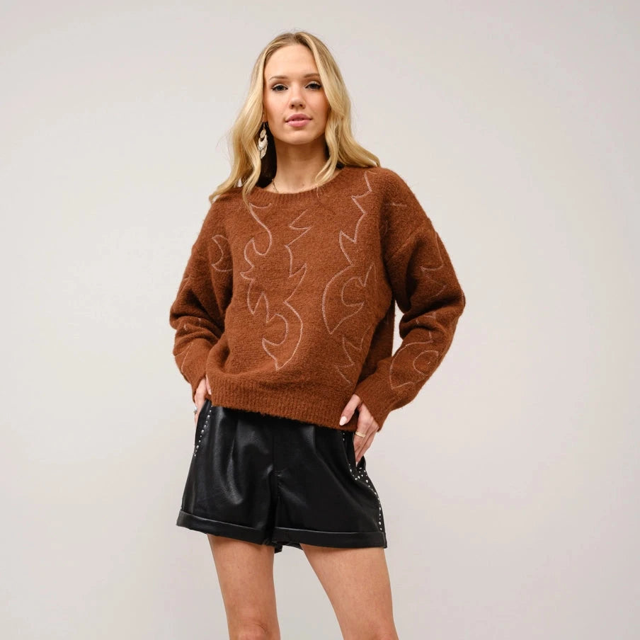 Boots Stitch Crew Neck Sweater
