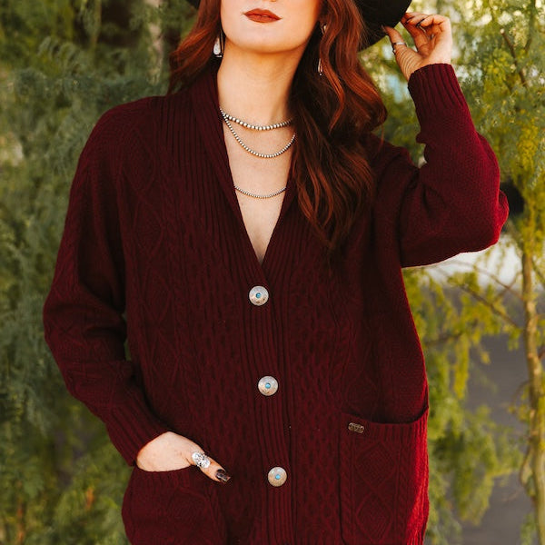 Cable Knit Concho Button Down Sweater