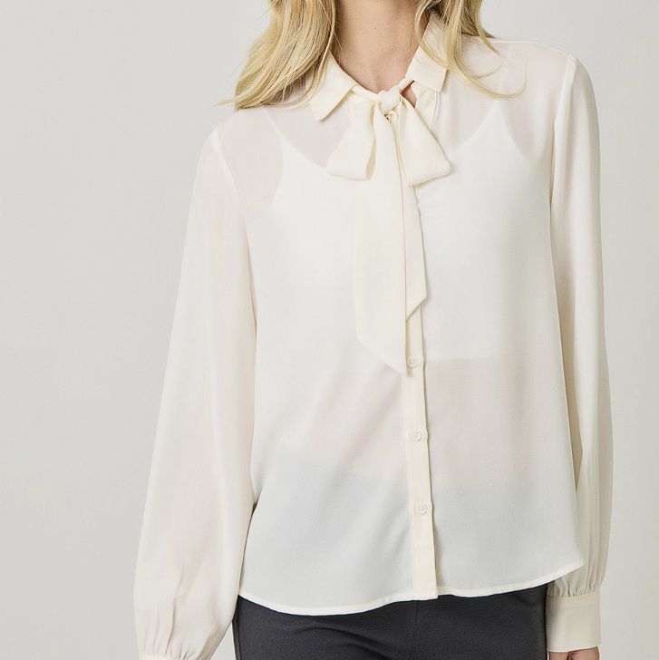 Detachable Tie Neck Button Down Shirt