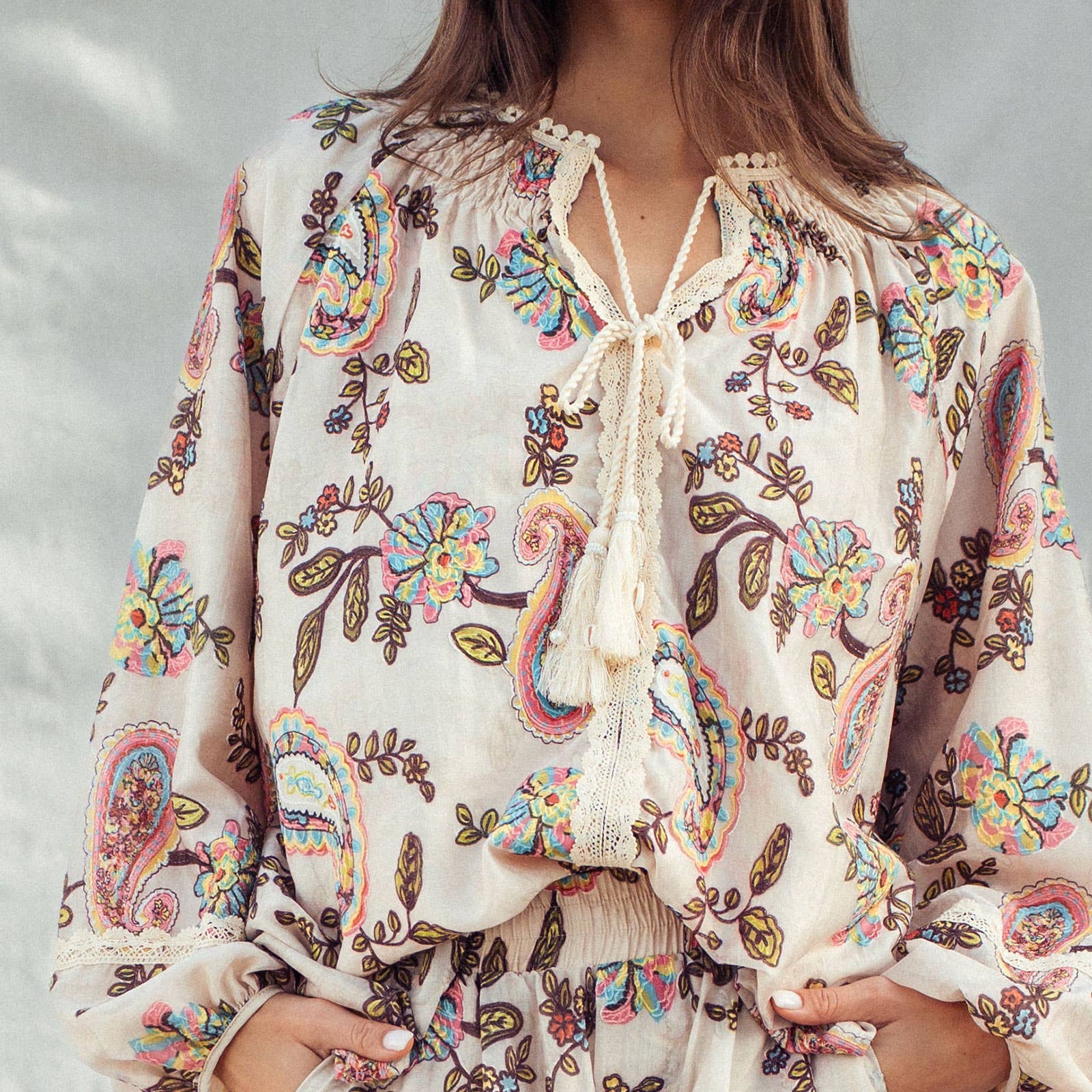 Embroidered Boho Paisley Blouse Top at Dani California Boutique