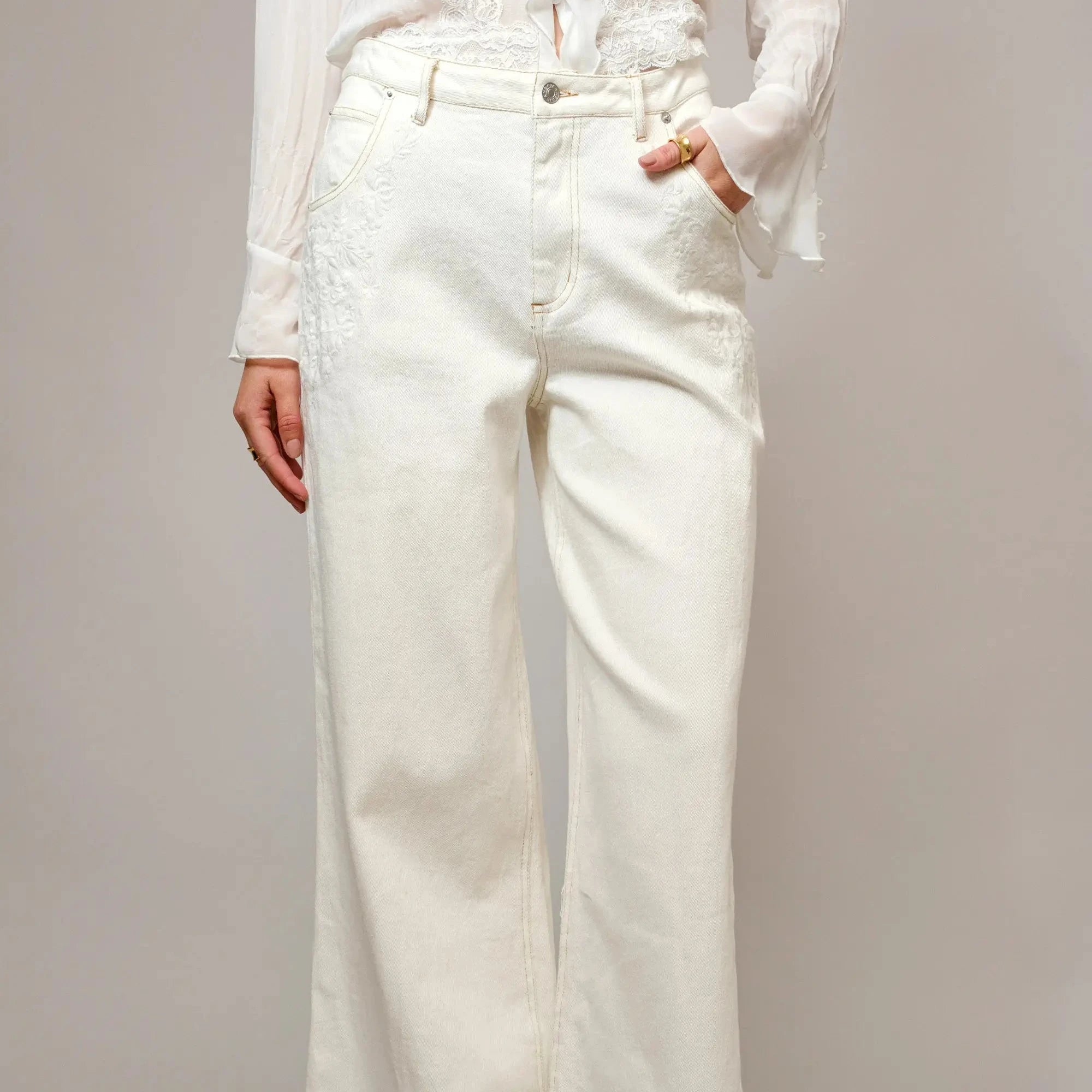 Embroidered Floral Straight Jeans