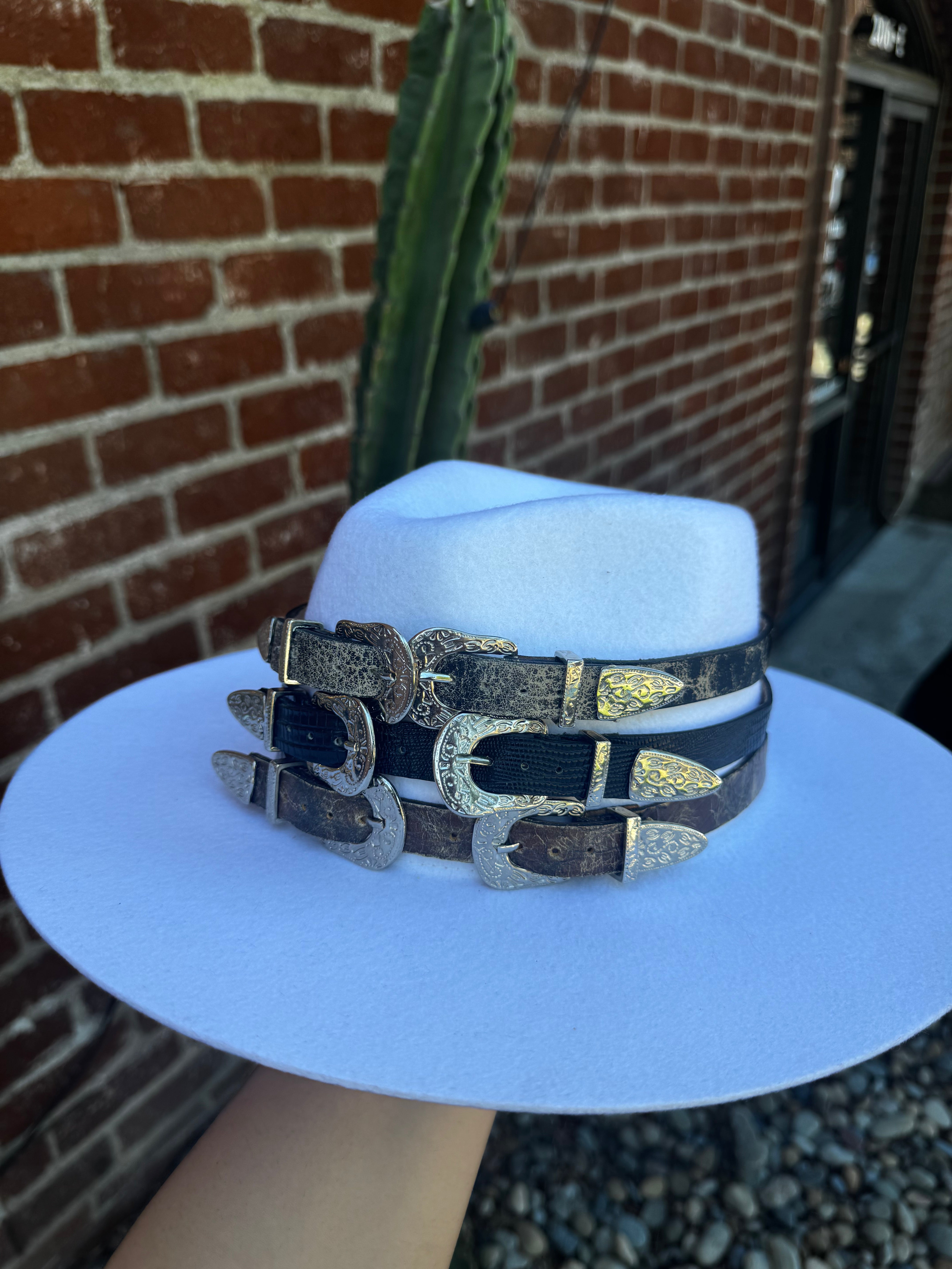 Double Buckle Leather Hat Band