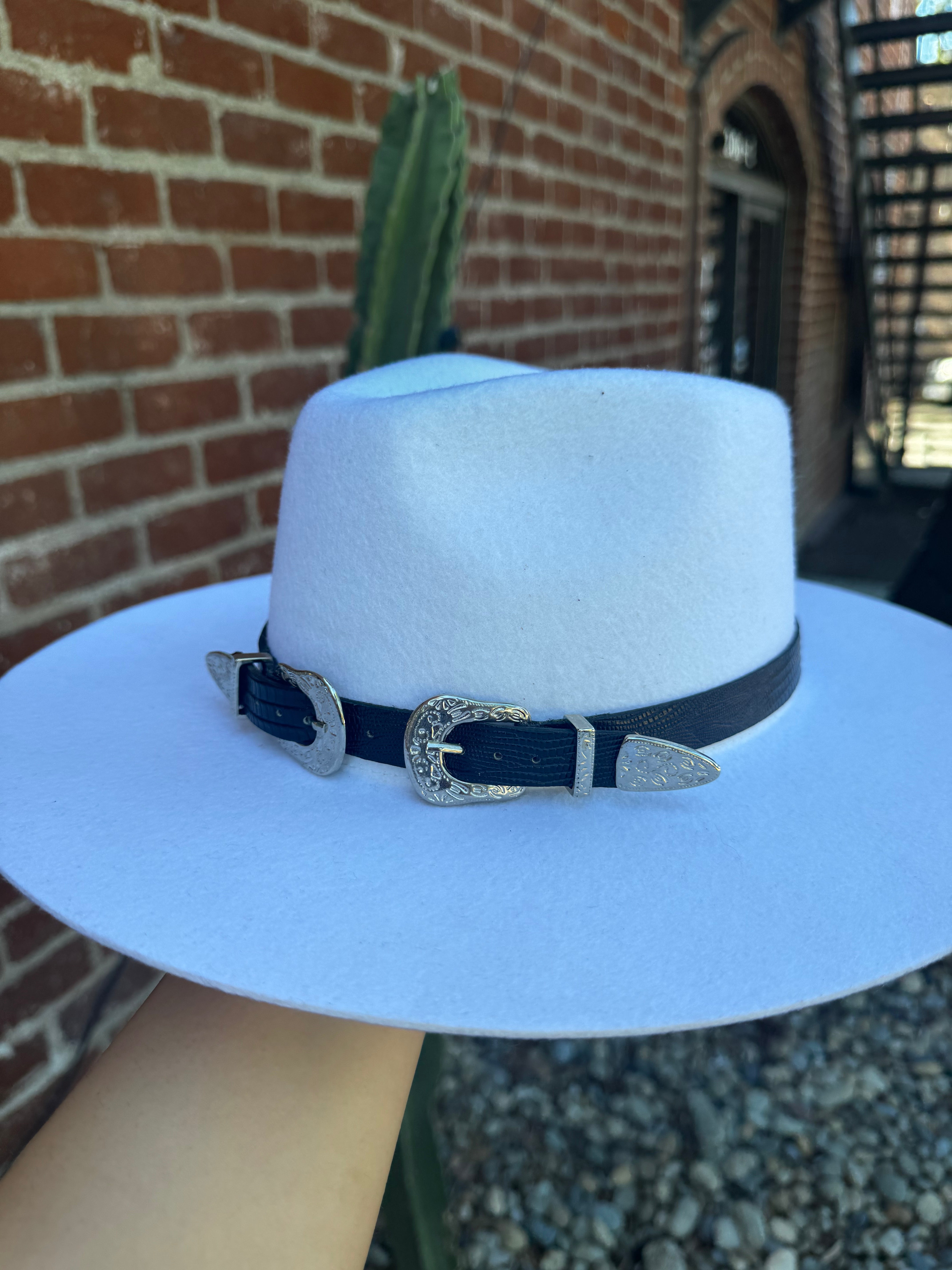 Double Buckle Leather Hat Band