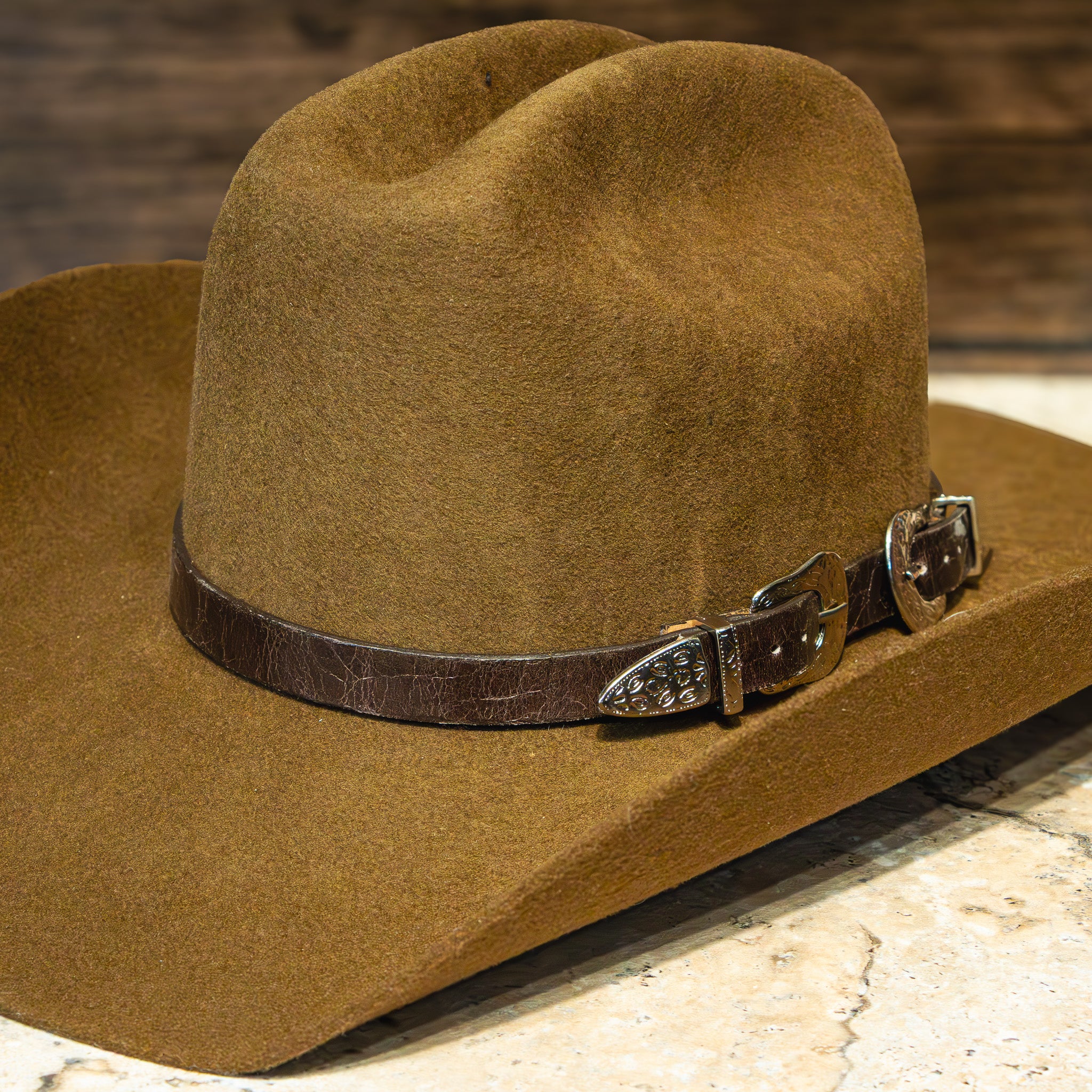 Double Buckle Leather Hat Band
